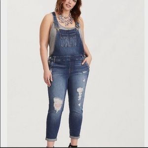 Torrid Denim Overalls Distressed Destroyed Ripped